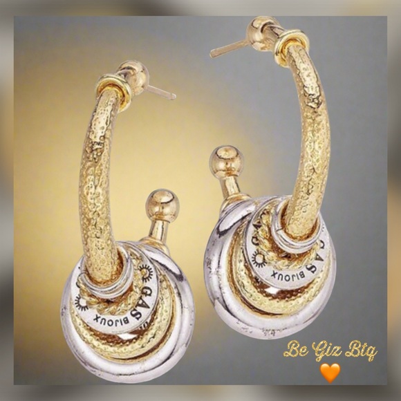 GAS BIJOUX Authentic Maranzana Two-Tone Gold And Silver Small Hoop Earrings NWT - Picture 1 of 11